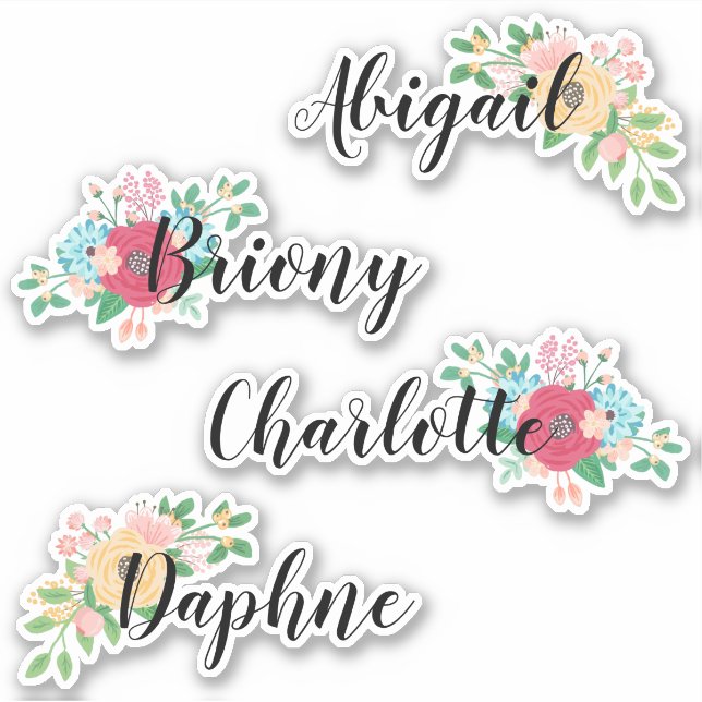 Pretty Floral Bouquet Add Calligraphy Name Sticker (Front)
