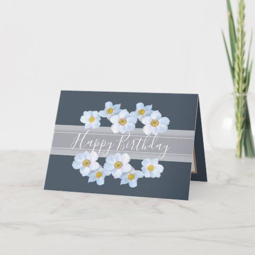 Pretty Floral Bouquet Anemone Flower Gray Birthday Card