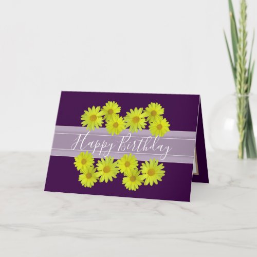 Pretty Floral Bouquet Daisy Flower Purple Birthday Card