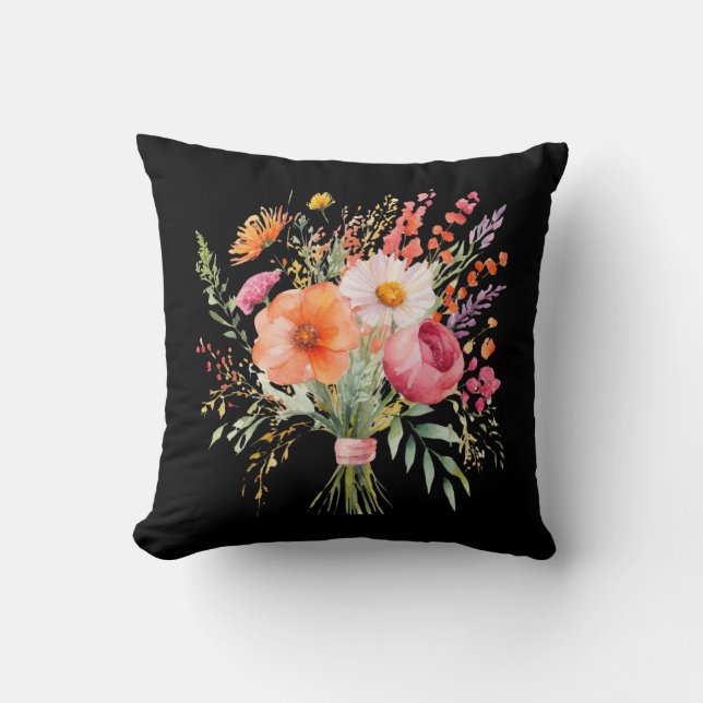 Pretty Floral Bouquet Hand-Tied Bunch of Flowers Throw Pillow (Front)