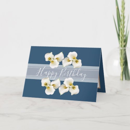 Pretty Floral Bouquet Lilies Flower Blue Birthday Card