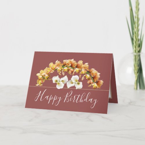 Pretty Floral Bouquet Orchid Lily Flowers Birthday Card