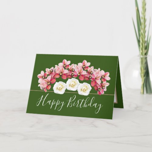Pretty Floral Bouquet OrchidRose Flowers Birthday Card
