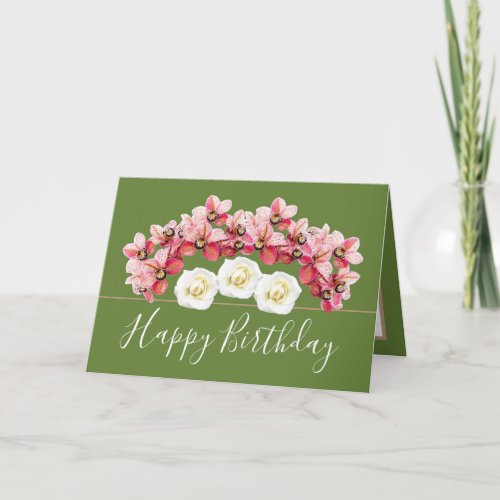 Pretty Floral Bouquet OrchidRose Flowers Birthday Card