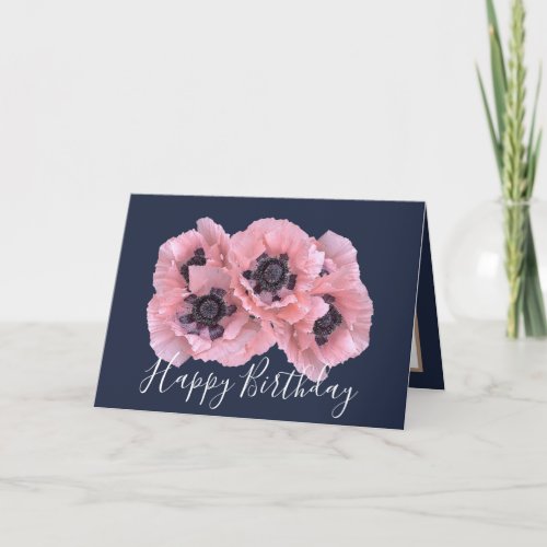 Pretty Floral Bouquet Pink Poppy Flower Birthday Card