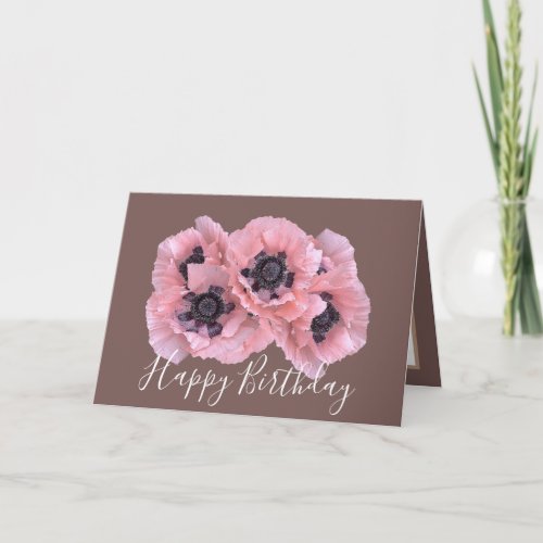 Pretty Floral Bouquet Pink Poppy Flower Birthday Card