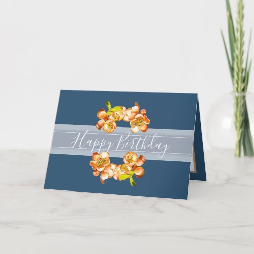 Pretty Floral Bouquet Quince Flower Blue Birthday Card