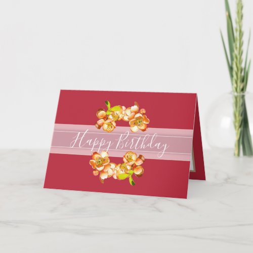 Pretty Floral Bouquet Quince Flower Pink Birthday Card