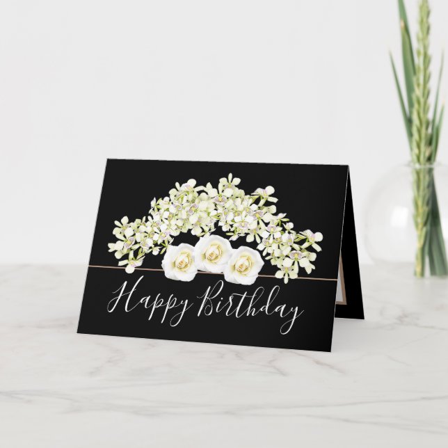 Pretty Floral Bouquet White Orchid Flower Birthday Card (Front)