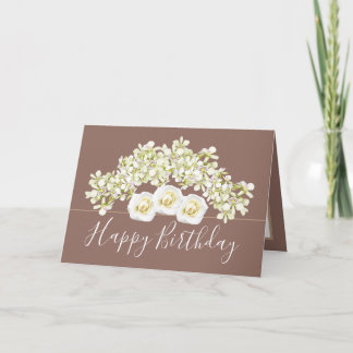 Pretty Floral Bouquet White Orchid Flower Birthday Card