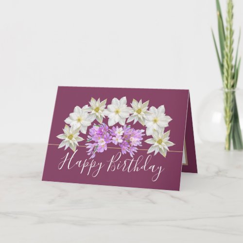Pretty Floral Bouquet White Purple Flower Birthday Card