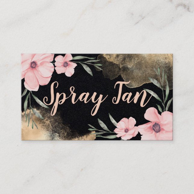 Pretty Floral Bronze Ink Mobile Spray Tan Business Card (Front)