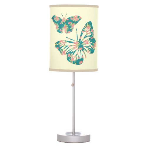 Pretty Floral Butterflies Light Beige Table Lamp