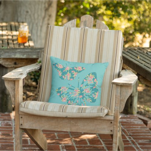 Pretty Floral Butterflies Outdoor Pillow