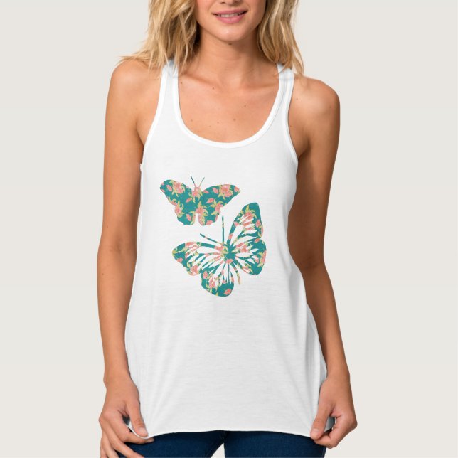 Pretty Floral Butterflies Tank Top (Front)