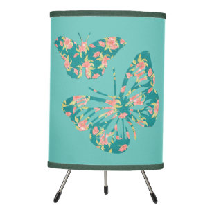 Pretty Floral Butterflies Teal Tripod Lamp