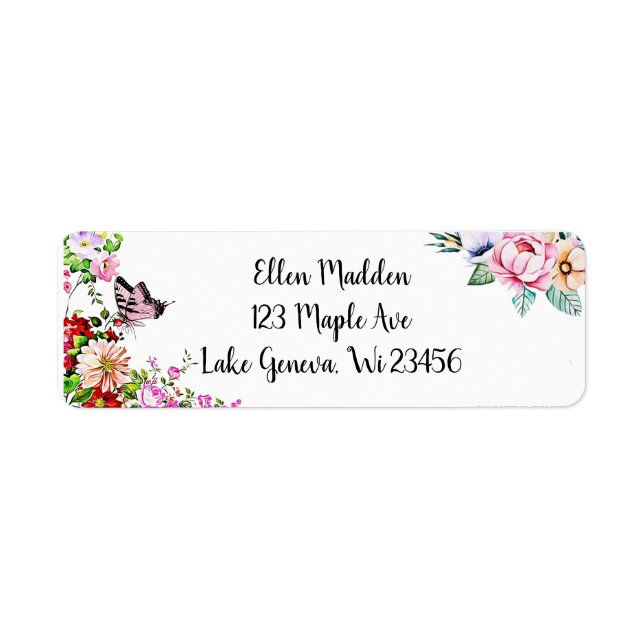 Pretty Floral Butterfly Label (Front)