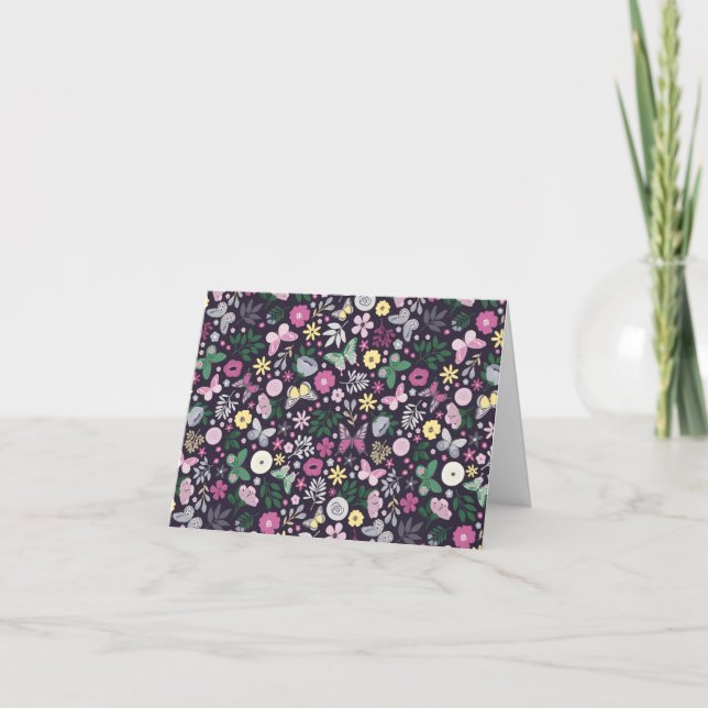 Pretty Floral Calico Design Note Cards (Front)