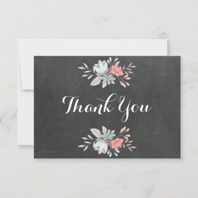 Pretty Floral Chalkboard Flat Thank You Card (Front)