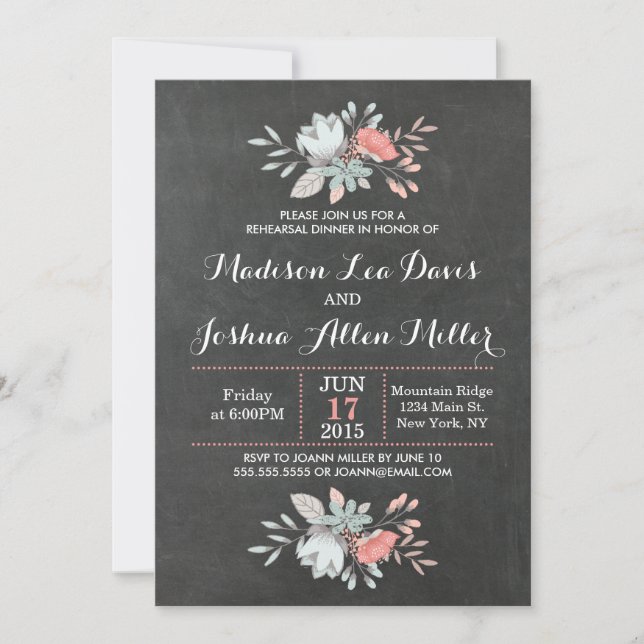 Pretty Floral Chalkboard Rehearsal Dinner Invitation (Front)