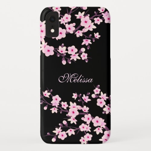 Pretty Floral Cherry Blossoms Monogram iPhone XR Case