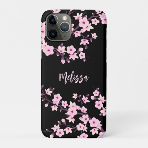 Pretty Floral Cherry Blossoms Monogram iPhone 11 Pro Case