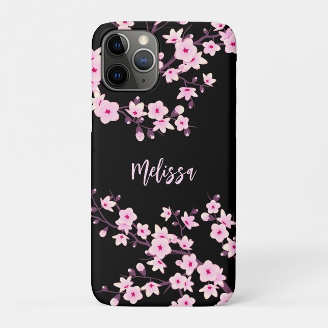 Pretty Floral Cherry Blossoms Monogram Case-Mate iPhone Case (Back)