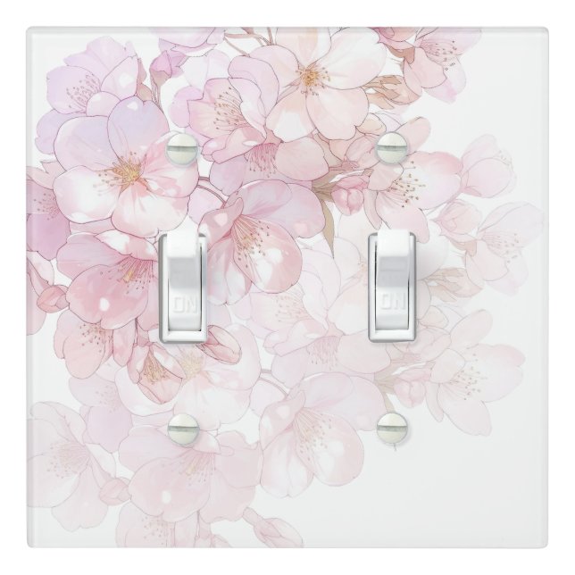 Pretty Floral Cherry Blossoms Pink White Light Switch Cover (In Situ)