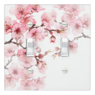 Pretty Floral Cherry Blossoms Pink White Light Switch Cover