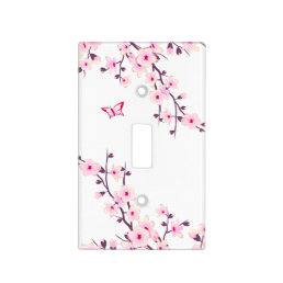Pretty Floral Cherry Blossoms Pink White Light Switch Cover