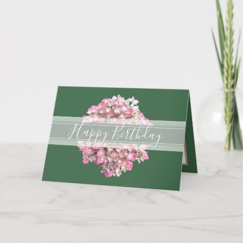 Pretty Floral Chic Hydrangea Flower Green Birthday Card