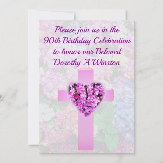 PRETTY FLORAL CHRISTIAN 90TH BIRTHDAY INVITATION (Front)