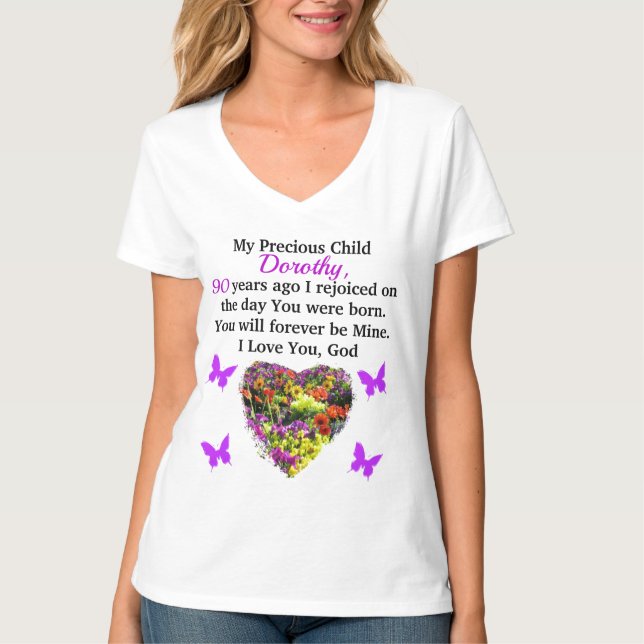 PRETTY FLORAL CHRISTIAN 90TH PERSONALIZED T-Shirt (Front)