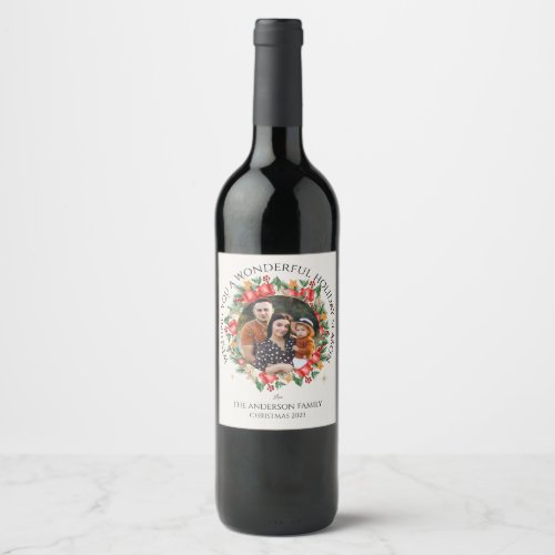 Pretty Floral Christmas Red Flowers Photo Gift Wine Label