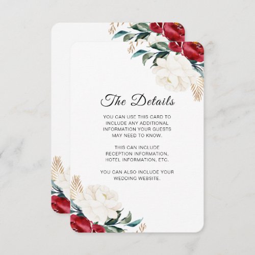 Pretty Floral Christmas Wedding Details Enclosure Card