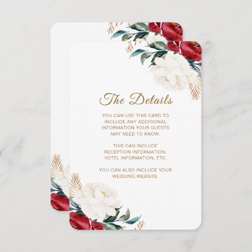 Pretty Floral Christmas Wedding Guest Information  Enclosure Card