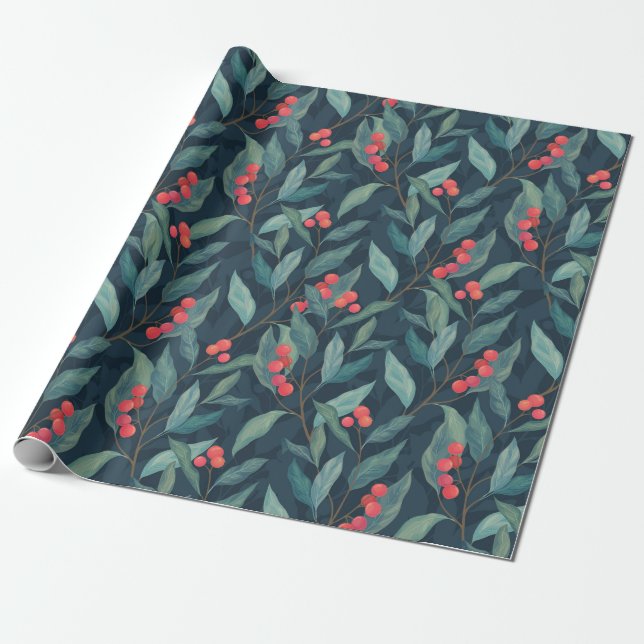 Pretty Floral Christmas Wrapping Paper (Unrolled)