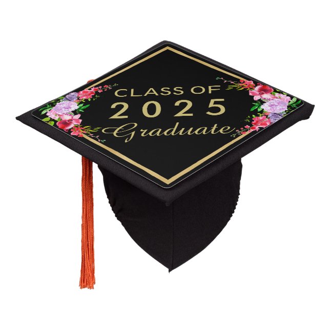 Pretty Floral CLASS OF 2025 Graduate  Graduation Cap Topper (Angled)
