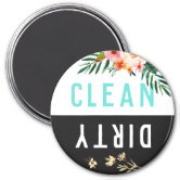 Pretty Aqua Floral CLEAN DIRTY Dishwasher Magnet