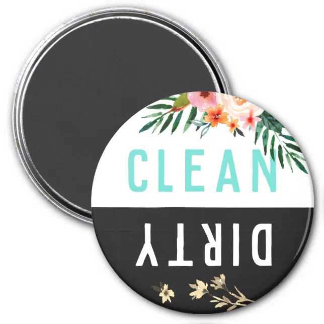 Pretty Aqua Floral CLEAN DIRTY Dishwasher Magnet