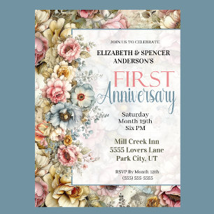 Pretty Floral Collage 1st Wedding Anniversary Invitation