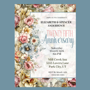Pretty Floral Collage 25th Wedding Anniversary Invitation