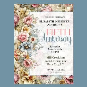 Pretty Floral Collage 5th Wedding Anniversary Invitation
