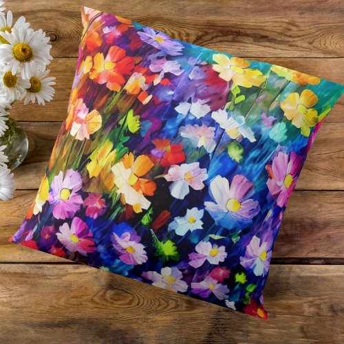 Pretty Floral Color Explosion Design Throw Pillow