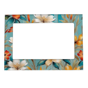 Pretty Floral Colorful Modern Flowers One Photo Magnetic Frame