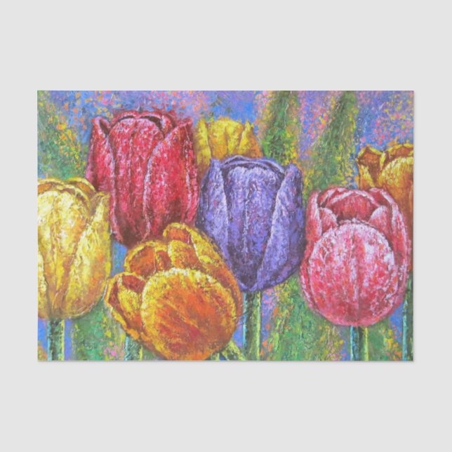 Pretty Floral Colorful Tulips Decoupage Painting Tissue Paper (Front)