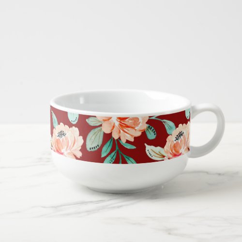 Pretty floral Contemporary burgundy pattern Soup Mug