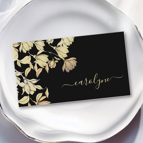 Pretty Floral Cream Beige Black Flowers Elegant Business Card