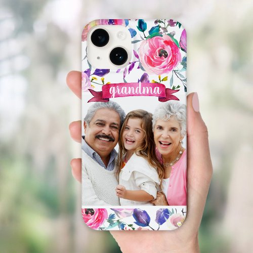 Pretty Floral Custom Photo Gift for Grandma Case_Mate iPhone 14 Case