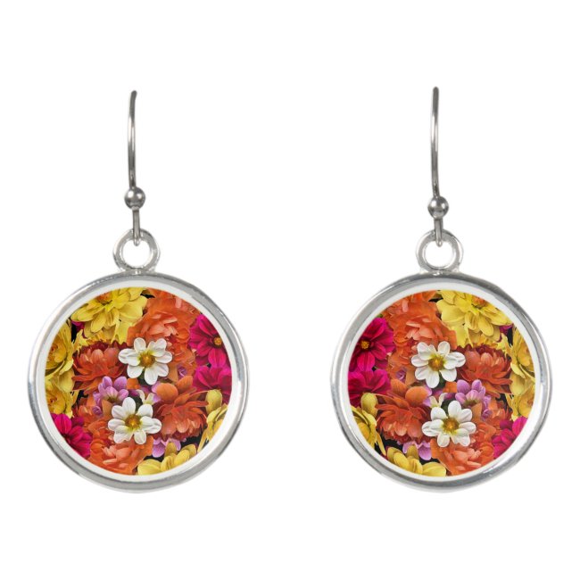 Pretty Floral Dahlia Flower Pattern Drop Earrings